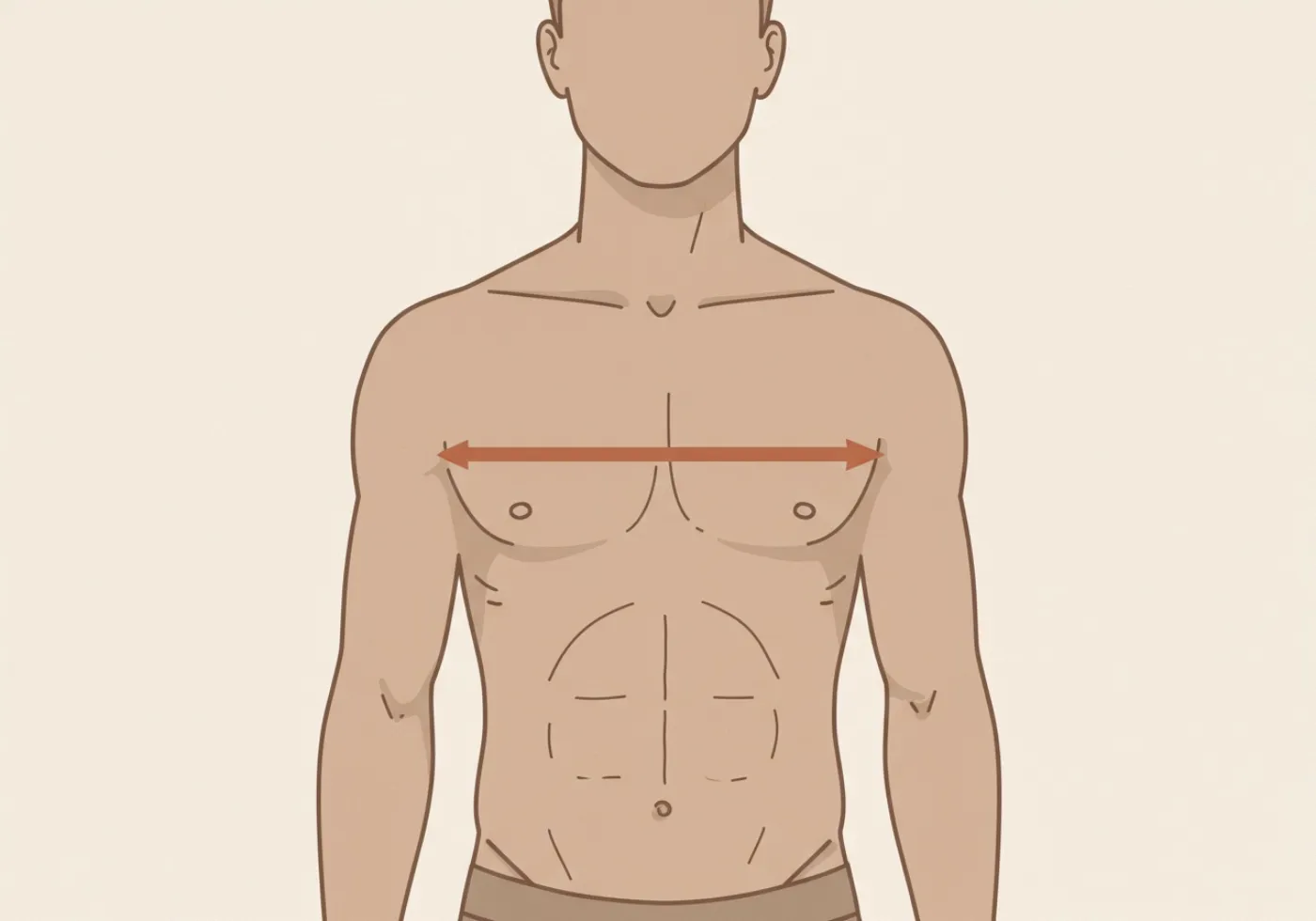 Soft tape measure wrapped around a man's chest at the fullest point, just under the armpits, level across the back