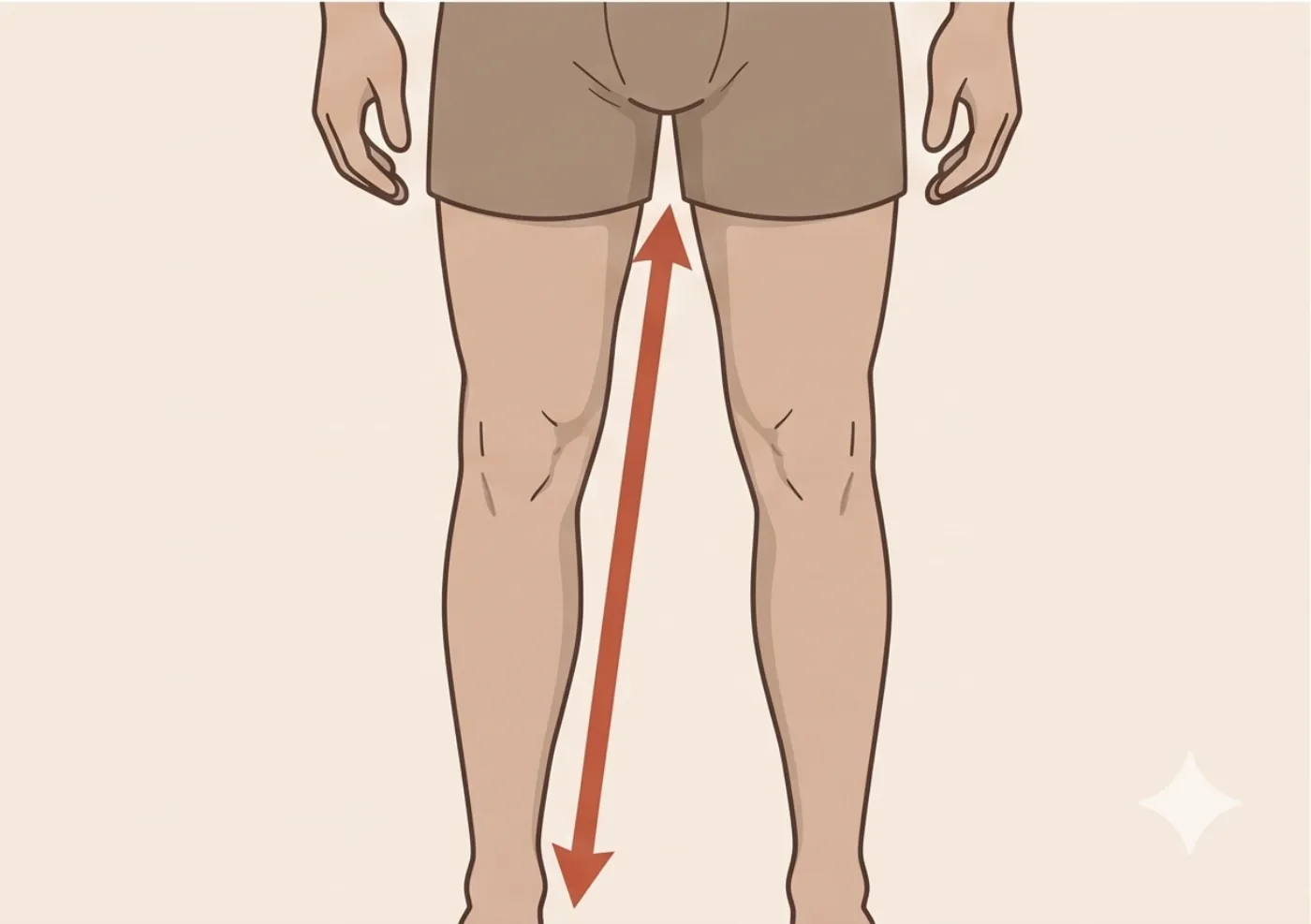 Illustration of a man's legs with a measurement indicator along the inside seam from crotch to ankle