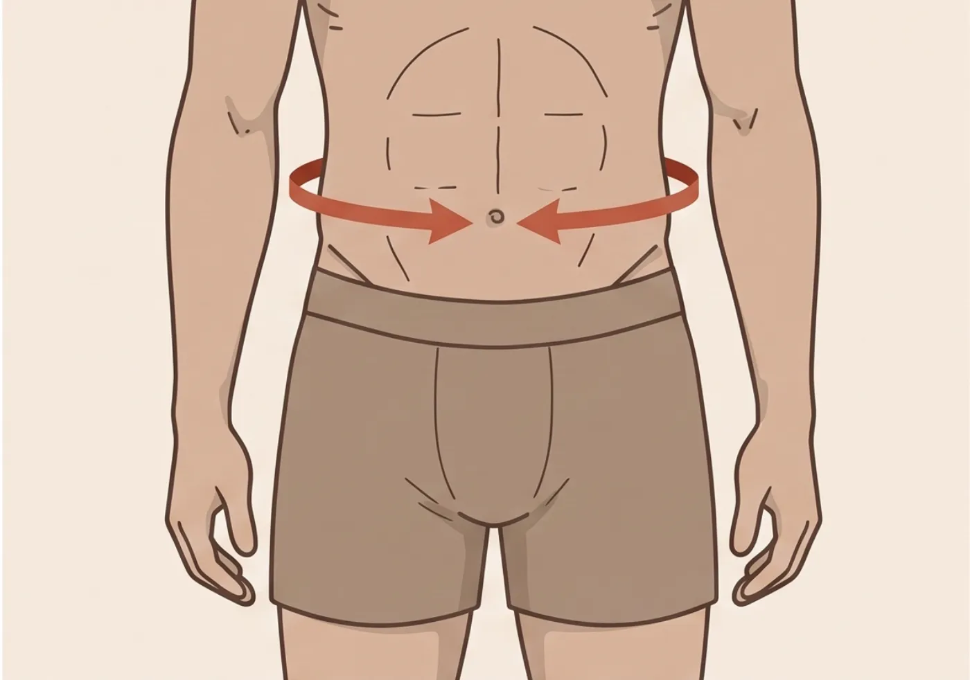 Illustration of a man's torso with a measurement indicator at the natural waist above the belly button