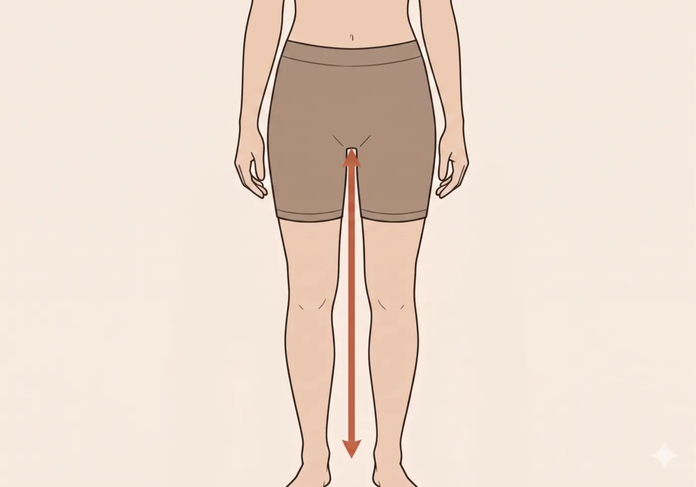 Illustration of a woman's legs with a measurement indicator along the inside seam from crotch to ankle