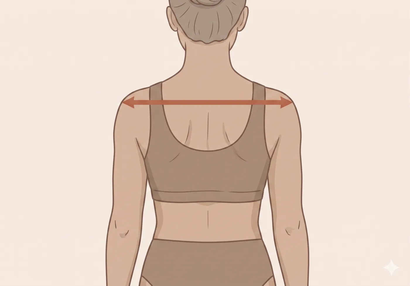 Illustration of a woman's upper back with a measurement indicator across from shoulder bone to shoulder bone